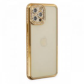 BSSM Joke Taşlı Silikon - Gold iPhone 12 Pro Kılıf