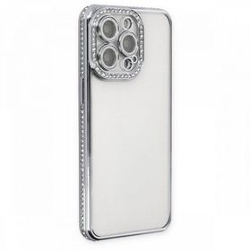 BSSM Joke Taşlı Silikon - Gümüş iPhone 13 Pro Kılıf