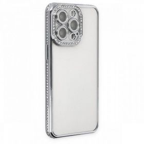 BSSM Joke Taşlı Silikon - Gümüş iPhone 13 Pro Kılıf