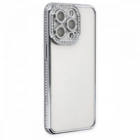 BSSM Joke Taşlı Silikon - Gümüş iPhone 13 Pro Kılıf