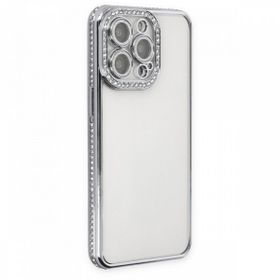 BSSM Joke Taşlı Silikon - Gümüş iPhone 13 Pro Kılıf