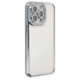 BSSM Joke Taşlı Silikon - Gümüş iPhone 13 Pro Kılıf