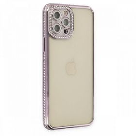 BSSM Joke Taşlı Silikon - Mor iPhone 12 Pro Kılıf