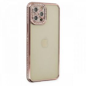 BSSM Joke Taşlı Silikon - Pembe iPhone 12 Pro Kılıf