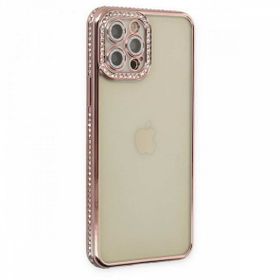 BSSM Joke Taşlı Silikon - Pembe iPhone 12 Pro Kılıf