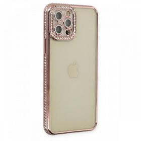 BSSM Joke Taşlı Silikon - Pembe iPhone 12 Pro Kılıf