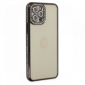 BSSM Joke Taşlı Silikon - Siyah iPhone 12 Pro Kılıf