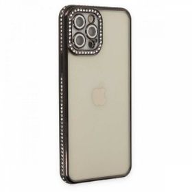 BSSM Joke Taşlı Silikon - Siyah iPhone 12 Pro Kılıf