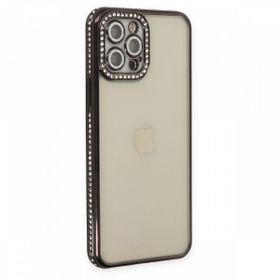 BSSM Joke Taşlı Silikon - Siyah iPhone 12 Pro Kılıf