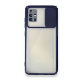 BSSM Lacivert Samsung Galaxy A71 Palm Buzlu Kamera Sürgülü Silikon Kılıf