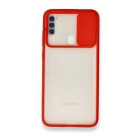 BSSM Palm Buzlu Kamera Sürgülü Silikon - Kırmızı Samsung Galaxy A11 Kılıf