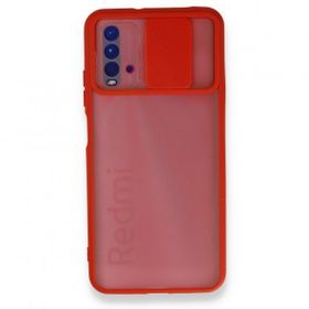 BSSM Palm Buzlu Kamera Sürgülü Silikon - Kırmızı Xiaomi Redmi 9T Kılıf