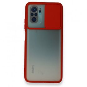 BSSM Palm Buzlu Kamera Sürgülü Silikon - Kırmızı Xiaomi Redmi Note 10 Kılıf