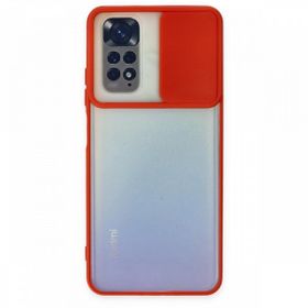 BSSM Palm Buzlu Kamera Sürgülü Silikon - Kırmızı Xiaomi Redmi Note 11 Kılıf