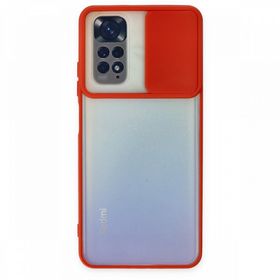 BSSM Palm Buzlu Kamera Sürgülü Silikon - Kırmızı Xiaomi Redmi Note 11 Kılıf
