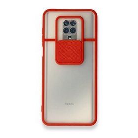 BSSM Palm Buzlu Kamera Sürgülü Silikon - Kırmızı Xiaomi Redmi Note 9 Pro Kılıf