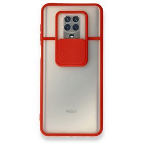 BSSM Palm Buzlu Kamera Sürgülü Silikon - Kırmızı Xiaomi Redmi Note 9 Pro Kılıf