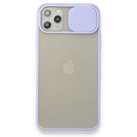 BSSM Palm Buzlu Kamera Sürgülü Silikon - Lila iPhone 11 Pro Max Kılıf