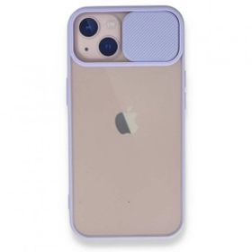 BSSM Palm Buzlu Kamera Sürgülü Silikon - Lila iPhone 13 Kılıf