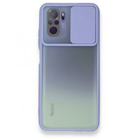 BSSM Palm Buzlu Kamera Sürgülü Silikon - Lila Xiaomi Redmi Note 10 Kılıf