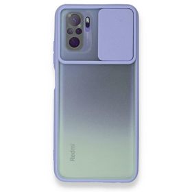 BSSM Palm Buzlu Kamera Sürgülü Silikon - Lila Xiaomi Redmi Note 10 Kılıf