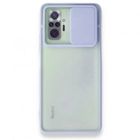 BSSM Palm Buzlu Kamera Sürgülü Silikon - Lila Xiaomi Redmi Note 10 Pro Kılıf