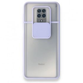 BSSM Palm Buzlu Kamera Sürgülü Silikon - Lila Xiaomi Redmi Note 9 Pro Kılıf