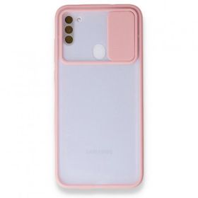 BSSM Palm Buzlu Kamera Sürgülü Silikon - Pembe Samsung Galaxy A11 Kılıf