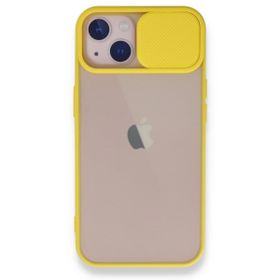 BSSM Palm Buzlu Kamera Sürgülü Silikon - Sarı iPhone 13 Kılıf