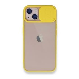 BSSM Palm Buzlu Kamera Sürgülü Silikon - Sarı iPhone 13 Kılıf