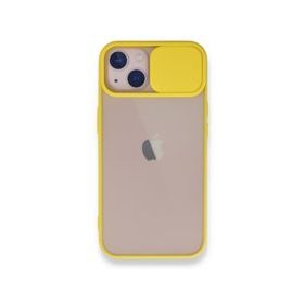 BSSM Palm Buzlu Kamera Sürgülü Silikon - Sarı iPhone 13 Kılıf