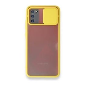 BSSM Palm Buzlu Kamera Sürgülü Silikon - Sarı Samsung Galaxy A02S Kılıf