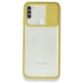 BSSM Palm Buzlu Kamera Sürgülü Silikon - Sarı Samsung Galaxy A11 Kılıf