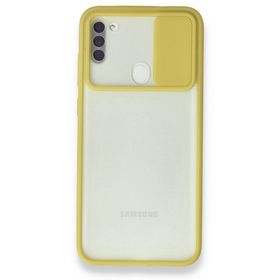 BSSM Palm Buzlu Kamera Sürgülü Silikon - Sarı Samsung Galaxy A11 Kılıf
