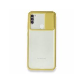 BSSM Palm Buzlu Kamera Sürgülü Silikon - Sarı Samsung Galaxy A11 Kılıf