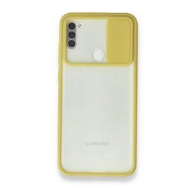 BSSM Palm Buzlu Kamera Sürgülü Silikon - Sarı Samsung Galaxy A11 Kılıf