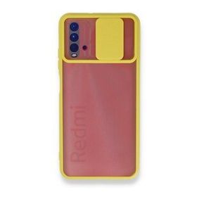 BSSM Palm Buzlu Kamera Sürgülü Silikon - Sarı Xiaomi Redmi 9T Kılıf