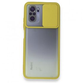 BSSM Palm Buzlu Kamera Sürgülü Silikon - Sarı Xiaomi Redmi Note 10 Kılıf