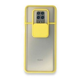 BSSM Palm Buzlu Kamera Sürgülü Silikon - Sarı Xiaomi Redmi Note 9 Pro Kılıf