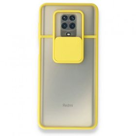 BSSM Palm Buzlu Kamera Sürgülü Silikon - Sarı Xiaomi Redmi Note 9 Pro Kılıf
