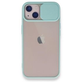 BSSM Palm Buzlu Kamera Sürgülü Silikon - Turkuaz iPhone 13 Kılıf