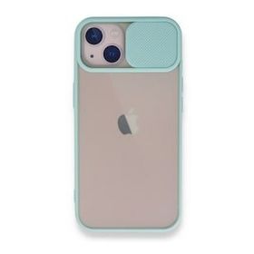 BSSM Palm Buzlu Kamera Sürgülü Silikon - Turkuaz iPhone 13 Kılıf