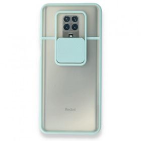 BSSM Palm Buzlu Kamera Sürgülü Silikon - Turkuaz Xiaomi Redmi Note 9 Pro Kılıf