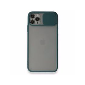 BSSM Palm Buzlu Kamera Sürgülü Silikon - Yeşil iPhone 11 Pro Kılıf