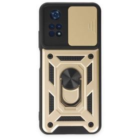 BSSM Pars Lens Yüzüklü Silikon - Gold Xiaomi Poco M4 Pro 4G Kılıf