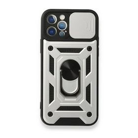 BSSM Pars Lens Yüzüklü Silikon - Gümüş iPhone 12 Pro Kılıf