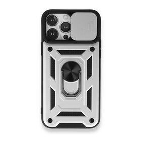 BSSM Pars Lens Yüzüklü Silikon - Gümüş iPhone 13 Pro Kılıf