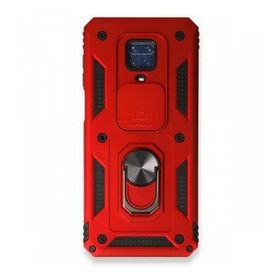 BSSM Pars Lens Yüzüklü Silikon - Kırmızı Xiaomi Redmi Note 9 Pro Kılıf
