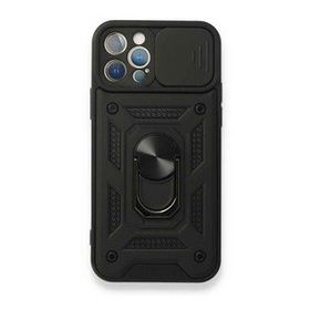 BSSM Pars Lens Yüzüklü Silikon - Siyah iPhone 12 Pro Kılıf
