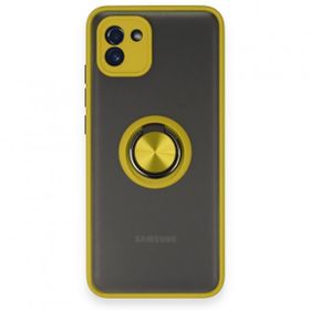 BSSM Samsung Galaxy A03 Montreal Yüzüklü Silikon Kapak Sarı Kılıf